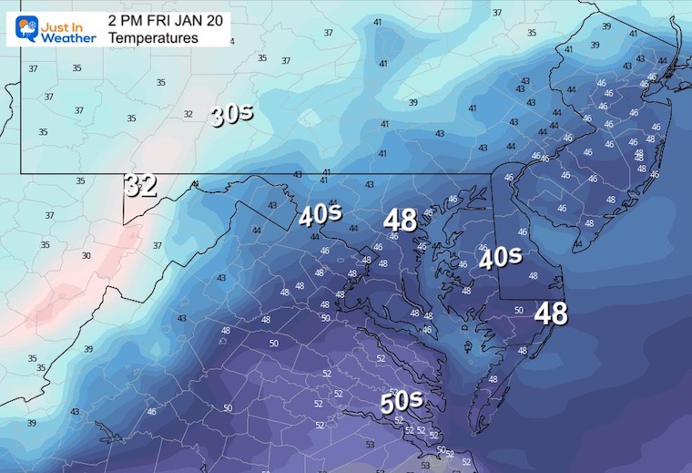 January 20 weather temperatures Friday afternoon