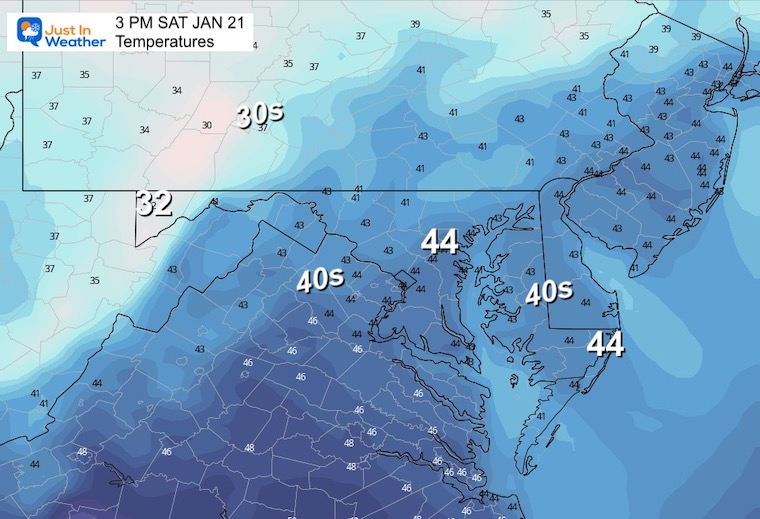 January 20 weather temperatures Saturday afternoon