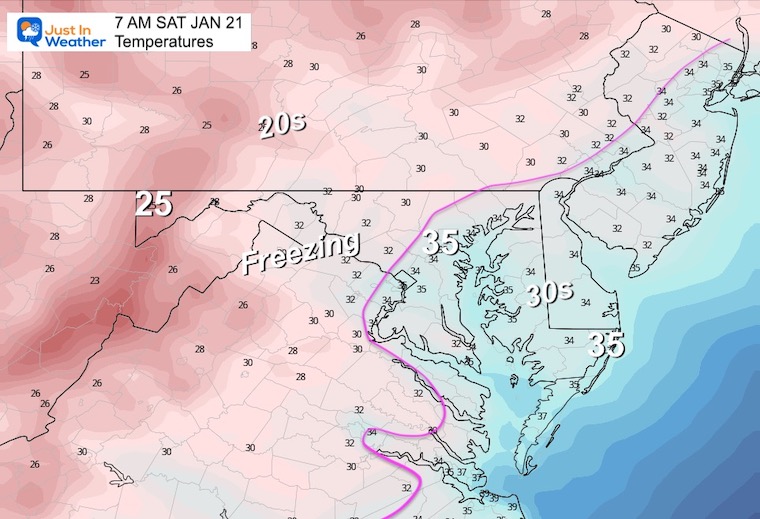 January 20 weather temperatures Friday morning