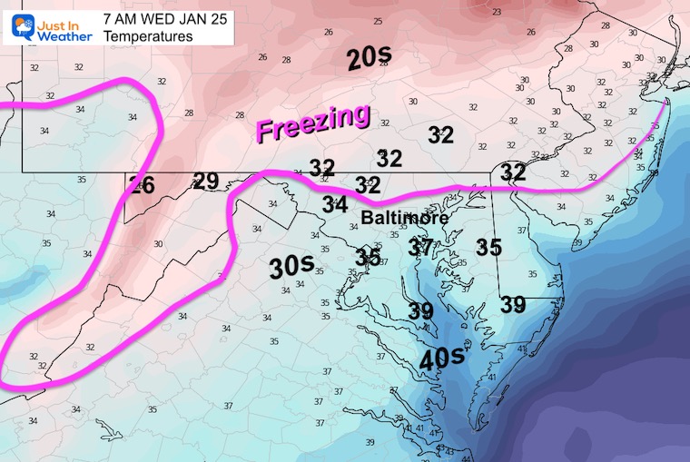 January 20 temperatures Wednesday morning
