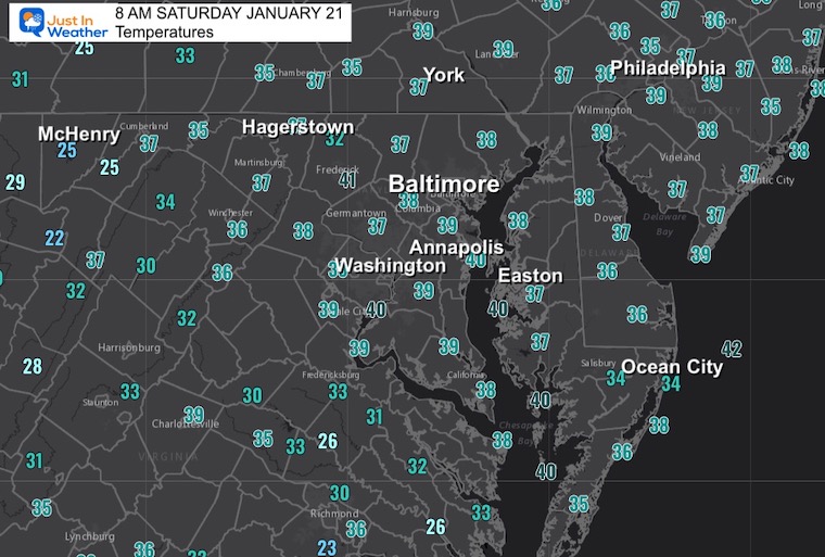 January 21 weather temperatures Saturday morning