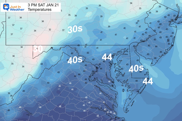 January 21 weather temperatures Saturday afternoon