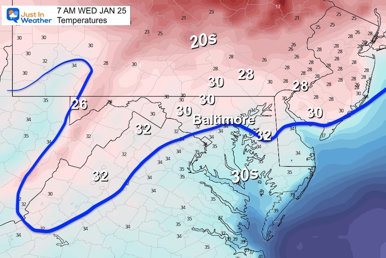 January 21 weather temperatures Wednesday