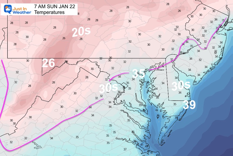 January 21 weather temperatures Sunday morning