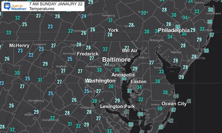 January 22 weather temperatures Sunday morning