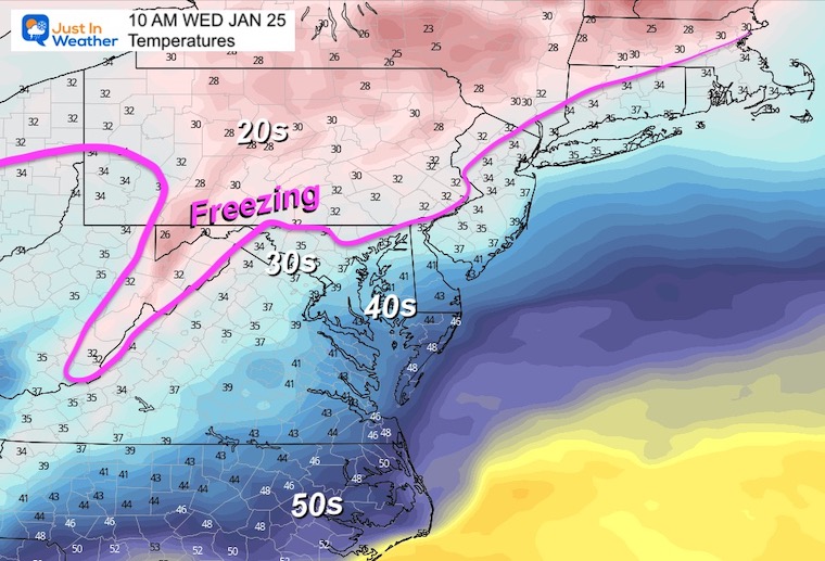 January 22 weather temperatures Wednesday morning