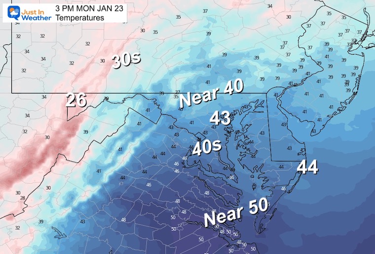 January 23 weather temperatures Monday Afternoon 