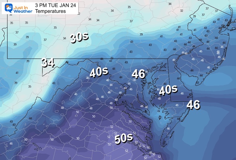 January 23 weather temperatures Tuesday Afternoon