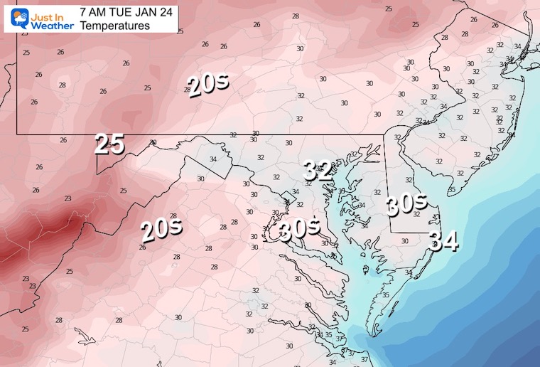January 23 weather temperatures Tuesday Morning