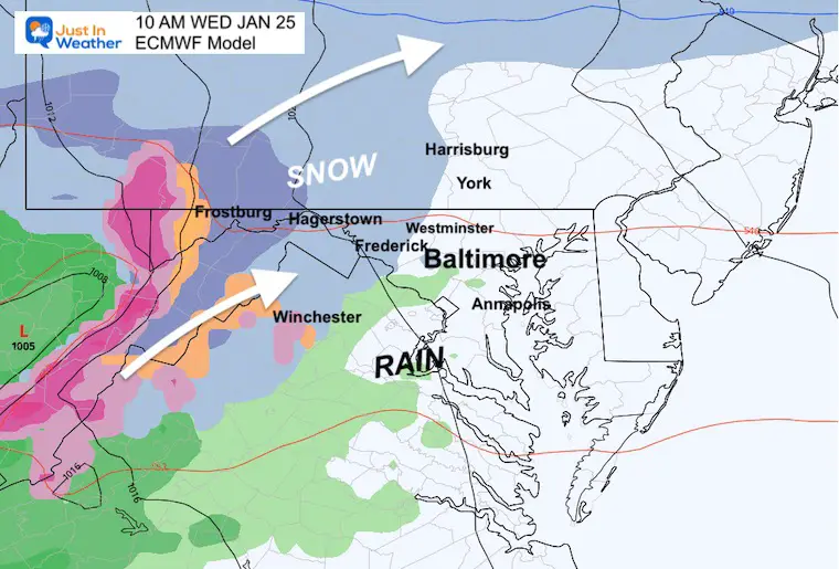 January 25 snow Wednesday 10 AM ECMWF