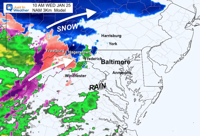 January 25 snow Wednesday 10 AM NAM