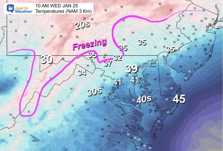 January 25 weather temperatures Wednesday morning 10 AM