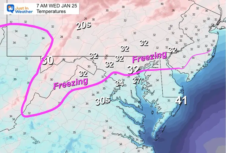 January 25 weather temperatures Wednesday morning