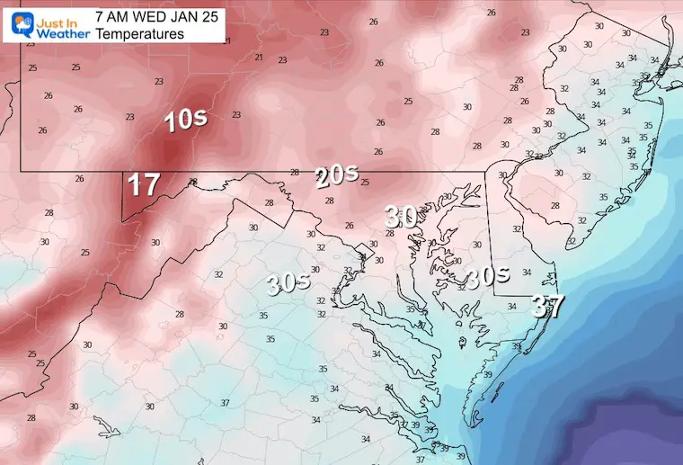 January 24 weather temperatures Wednesday morning