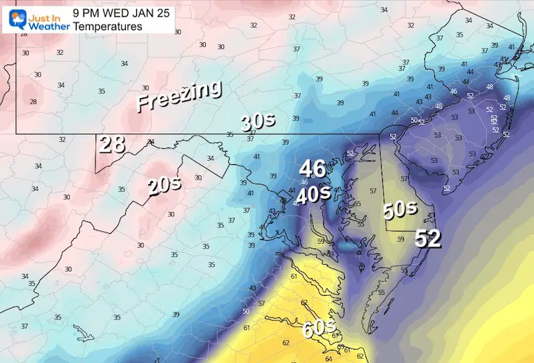 January 24 weather temperatures Wednesday night