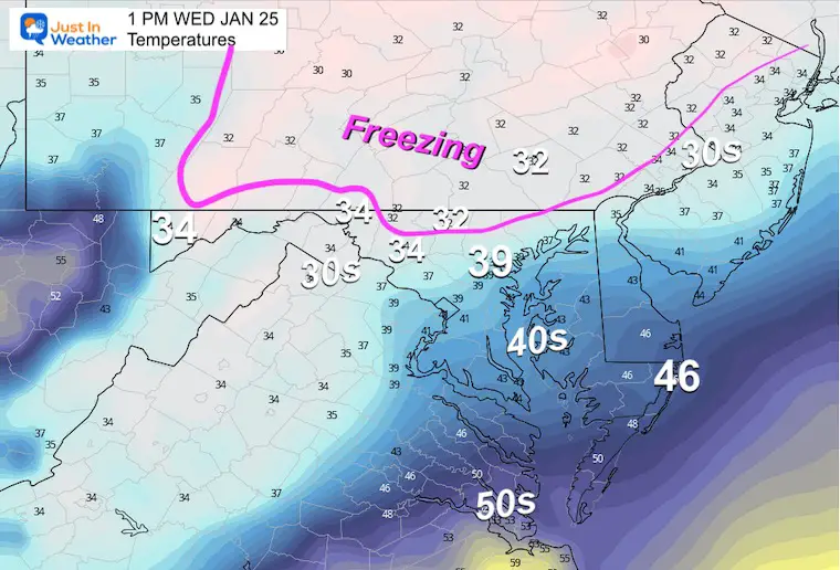 January 24 weather radar forecast temperatures GFS 1 PM