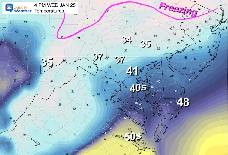 January 24 weather radar forecast temperatures GFS 4 PM