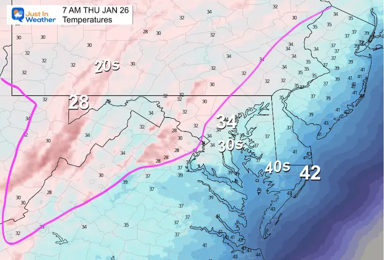 January 25 weather temperatures Thursday morning