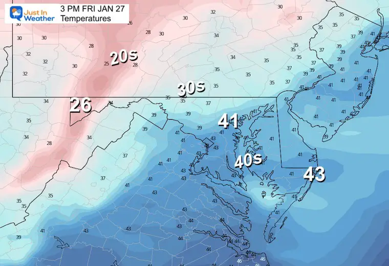 January 26 weather temperatures Friday afternoon