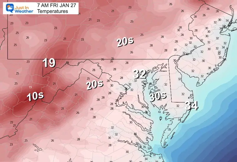January 26 weather temperatures Friday morning