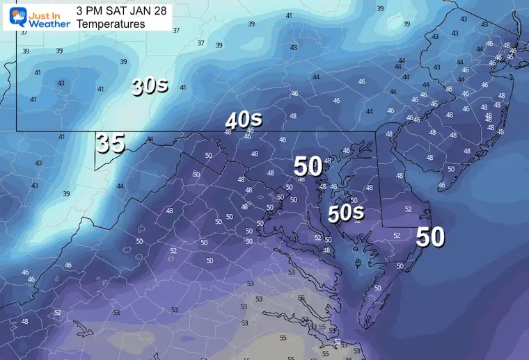 january 27 weather temperatures saturday afternoon