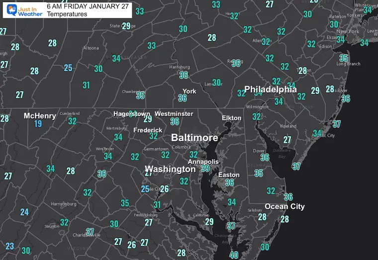 january 27 weather temperatures friday morning