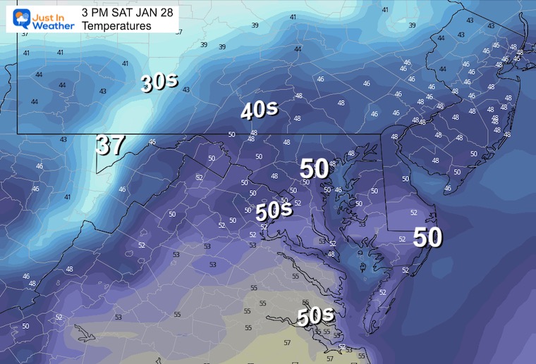 January 28 weather temperatures Saturday afternoon