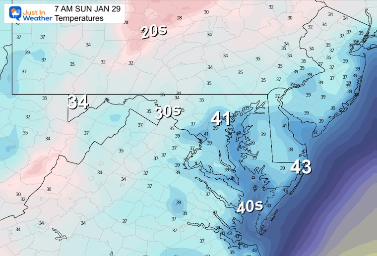 January 28 weather temperatures Sunday morning