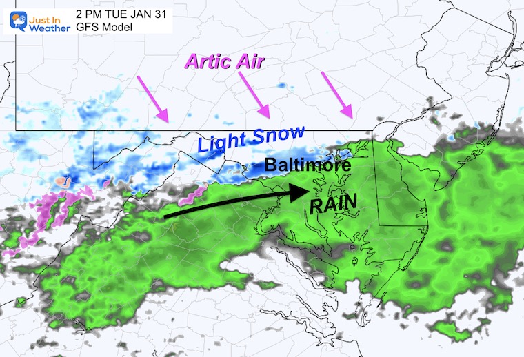 January 30 weather forecast snow Tuesday afternoon