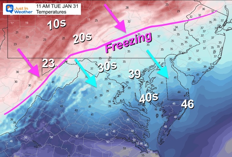 January 30 weather freezing temperatures Tuesday morning