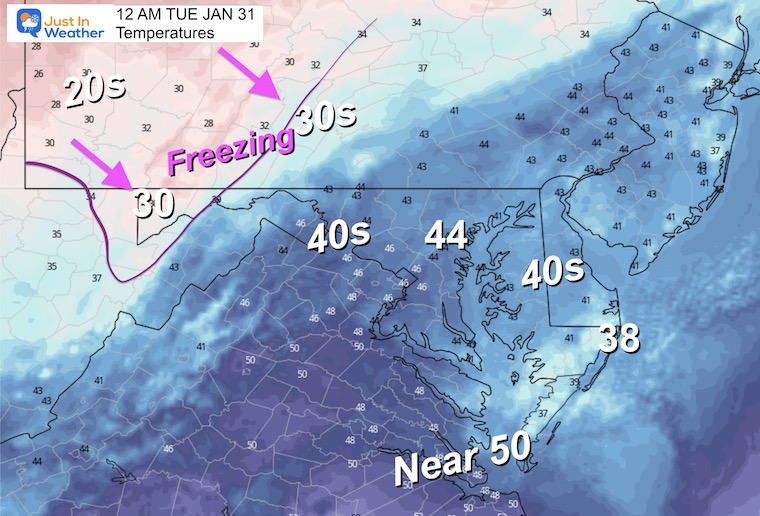 January 30 weather temperatures midnight