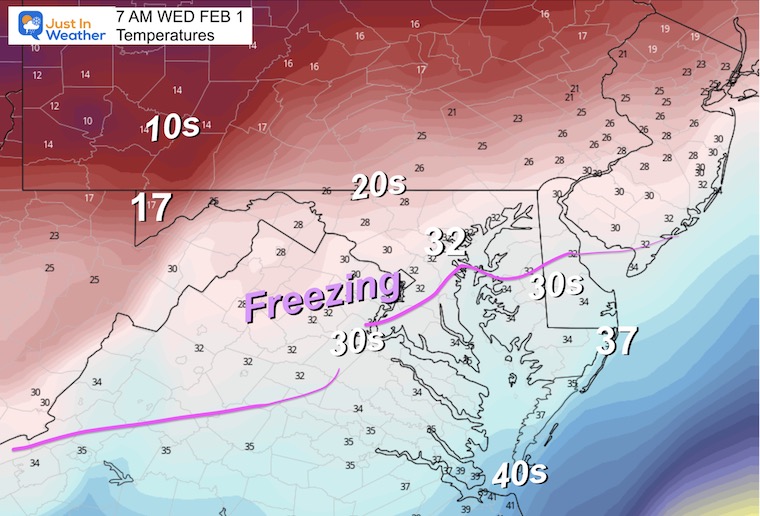 January 30 weather temperatures Wednesday morning