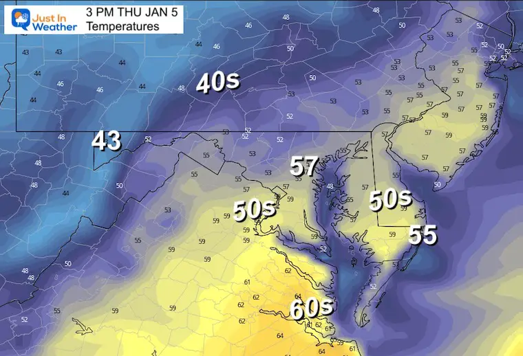 January 4 weather temperatures Thursday afternoon