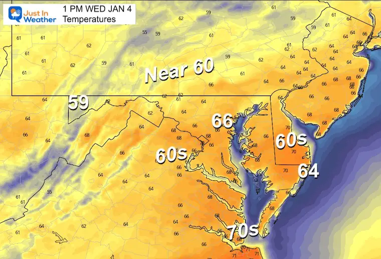 January 4 weather temperatures Wednesday afternoon