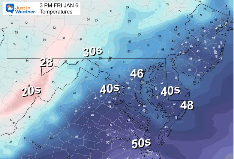 January 5 weather temperatures Friday afternoon