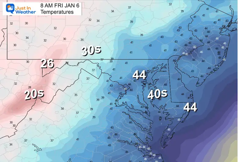 January 5 weather temperatures Friday morning