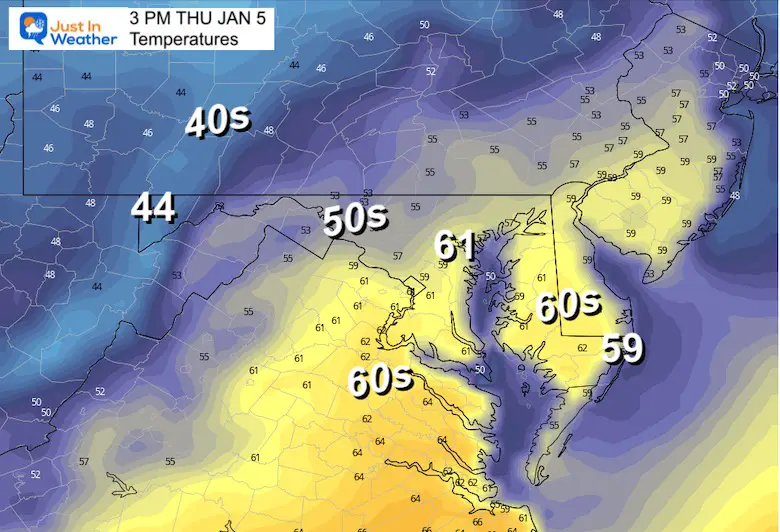 January 5 weather temperatures Thursday afternoon