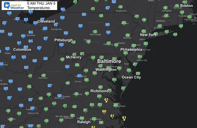 January 5 weather temperatures Thursday morning