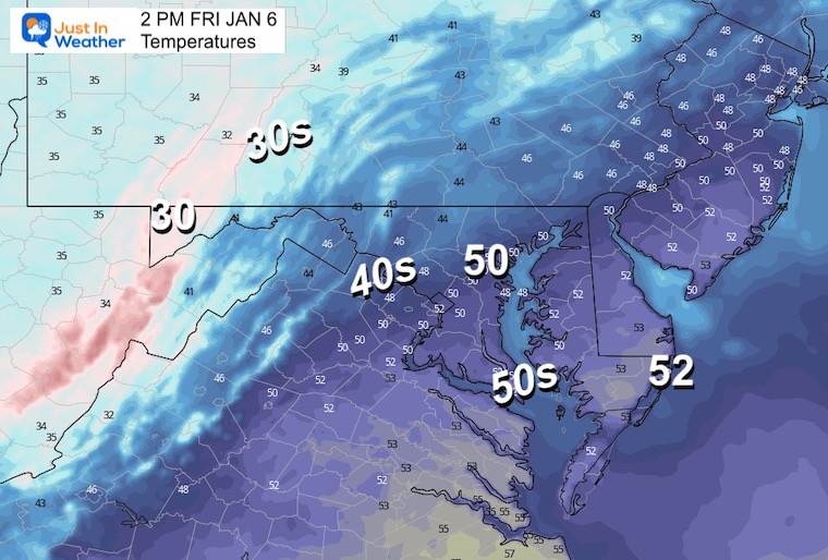 January 6 weather Friday afternoon temperatures