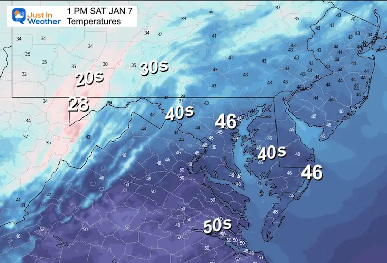 January 7 weather temperatures afternoon