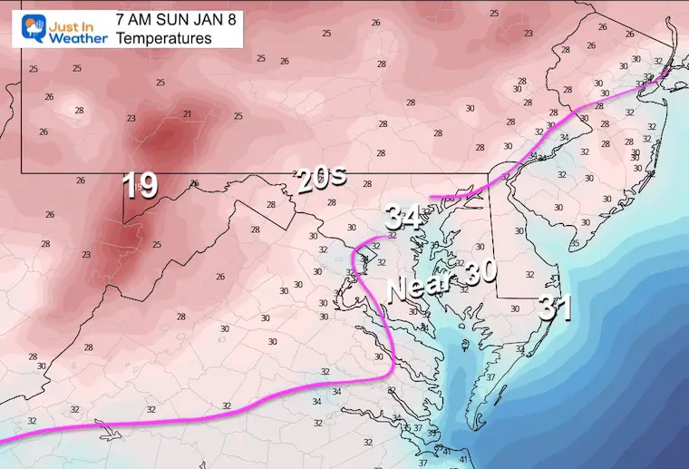 January 7 weather temperatures Sunday morning