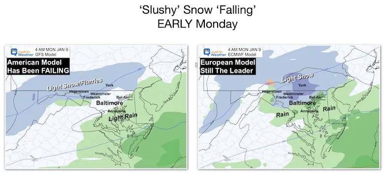 January 8 weather forecast snow Sunday Night Models