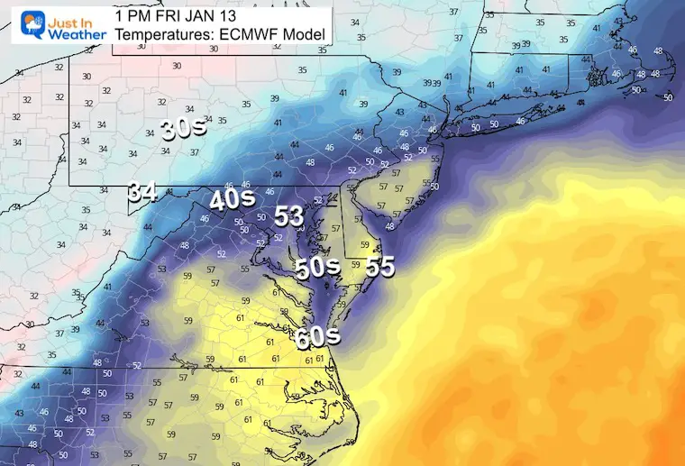 January 8 weather forecast temperatures Friday