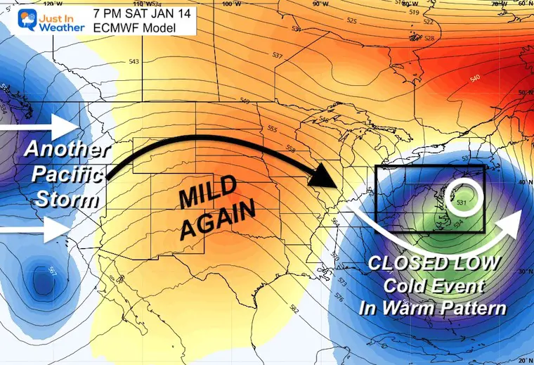 January 9 weather jet stream cold storm weekend