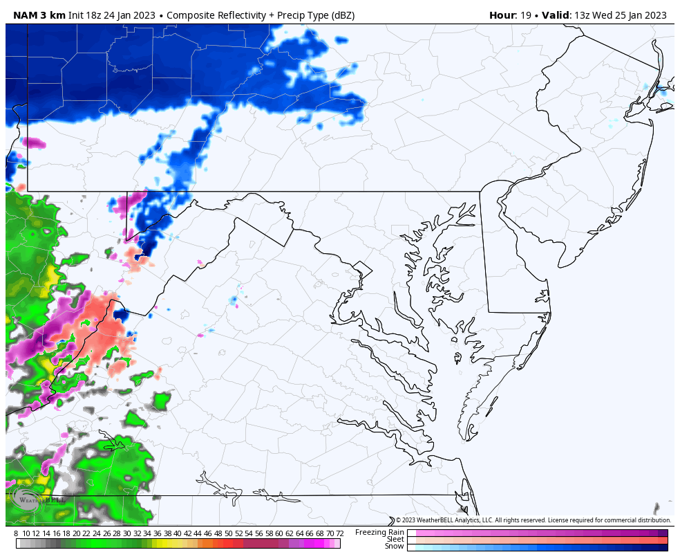 January 25 snow Wednesday radar NAM