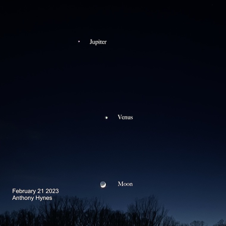 Jupiter Venus and Crescent Moon February 21