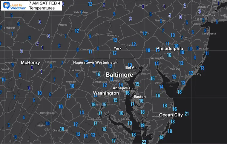February 4 weather temperatures Saturday morning