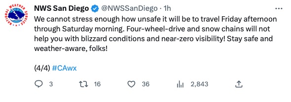 Blizzard Warning San Diego