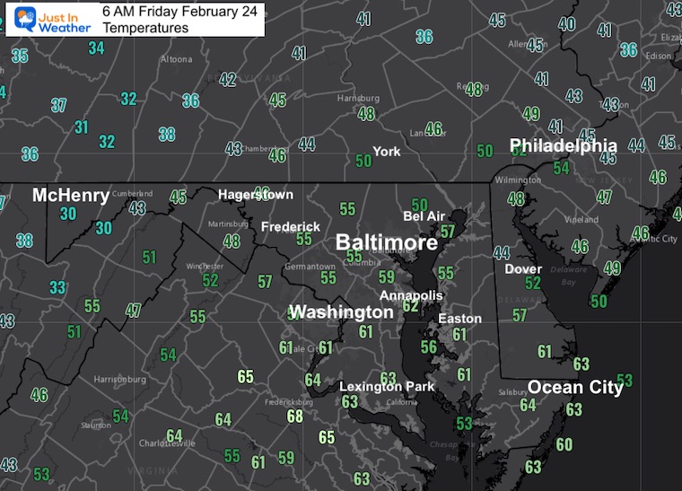February 24 weather Friday morning temperatures