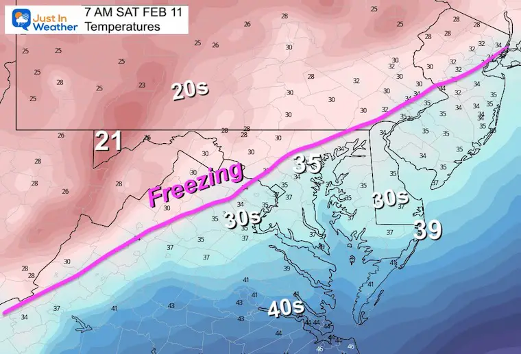 February 10 weather temperatures Saturday morning